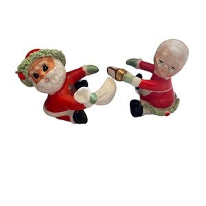 Vintage Napcoware Santa & Mrs. Claus Candle Huggers Figurines Spaghetti Trim